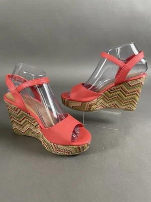 MUDD 珊瑚露趾厚底楔形鞋 7M 码拉链 — 第 1/4 张图片