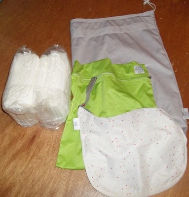 3 Baby Wet Bags For Dirty Diapers unisex AND 19 diaper disposable inserts - Image 1 of 3