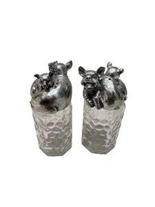 Arthur Court Vintage Salz und Pfefferstreuer 2002 Schweine, Glas, Zinnfiguren - Bild 1 von 4