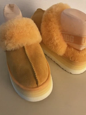 Ugg Women Orange Suede Sheepskin Platform Funkette Slippers Size 10 Euro 41 - Image 1 of 4
