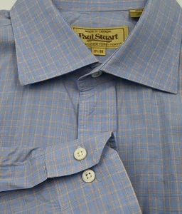 PRECIOSA Camisa de Vestir Paul Stuart Nueva York Azul Con Naranja A Cuadros 17.5x35 - Imagen 1 de 3