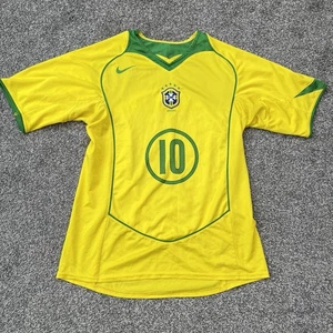 Mens Nike Brazil Home Football Shirt 2004-2006 Ronaldinho #10 - Size Medium - Picture 1 of 11