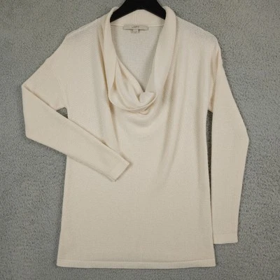 Suéter Ann Taylor LOFT Mujer XS Crema Acanalado Tejido Capucha Cuello Mezcla Lana Túnica Foto 1 de 4