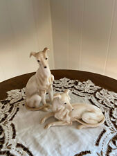 Pr of Fine Porcelain Greyhound Whippet Dog Figurines, vintage Japan, 7"