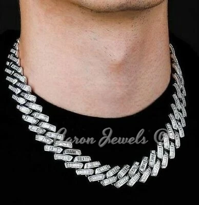 CADENA DE ESLABONES CUBANOS Para Hombre Redonda 35ct Diamante Simulado REAL 925 Plata 18MM x 22" Foto 1 de 3