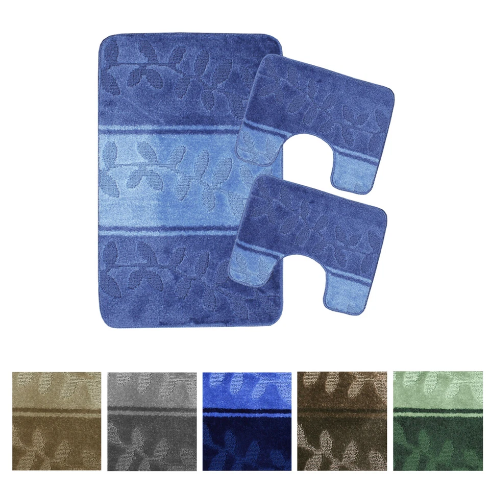 Set Badezimmerteppiche Trio Dusche Bidet WC Blumen Rutschfest Weicher Gummi - Bild 1 von 1