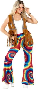 Womens 60s Swirls Flared Pants for Ladies Hippie Costume S-XXL Halloween Flares - Picture 1 of 6