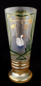 Antique Art Nouveau Hand Painted Drinking Glass Swan, Gold Gilt - Picture 1 of 3