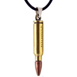 Bullet Pendant Metal Cord Necklace Army Military Faux Fake Bullet Gift Jewellery - Picture 1 of 12