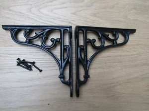 5" PAIR OF BLACK VICTORIAN SCROLL cast iron ornate shelf support wall brackets - Picture 1 of 1