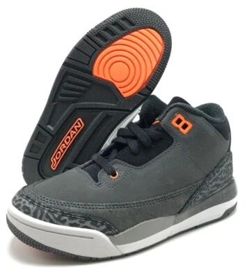 *NOVO* Pré-Escolar Infantil NIKE AIR JORDAN 3 RETRÔ (PS) CINZA/LARANJA (DM0966 080) - Imagem 1 de 4
