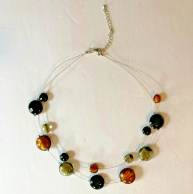 Colar Gargantilha de Vidro Arte Flutuante Verde, Laranja, Preto 16-18" - Imagem 1 de 4