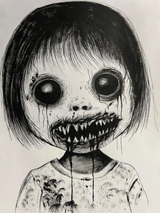 8x11 Creepy drawing Of a Haunted child . Pen & Ink artwork illustration on paper - Picture 1 of 13