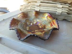 Vintage Dugan? “Cherries" Ruffled Purple Carnival Glass Dish Bowl Decor Collect - Picture 1 of 6