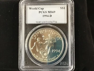 1994-D World Cup Commemorative Silver Dollar PCGS MS69 Gem BU B0460 - Image 1 of 4