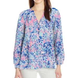 Lilly Pulitzer Cabana Cocktail Elsa Top Seide Langarm Bluse Preppy Business - Bild 1 von 6