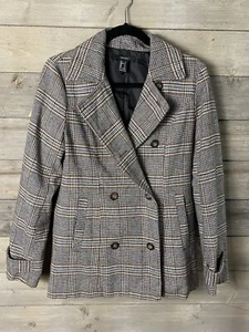 Forever 21 Peacoat Tartan Plaid Pea Coat Lightweight Brown And Black Size S - Picture 1 of 8