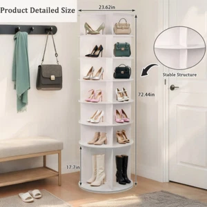 7 Tier Rotating Shoe Rack High Bottom Design 360° Rotating Shoe Rack Tower White - Picture 1 of 8