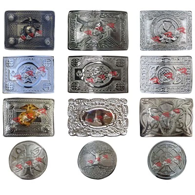 Men's Scottish Belt Buckle Kilts Highland Kilt Finish Chrome 28 Designs New AAR