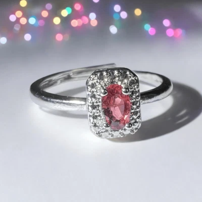 Anillo Corte Ovalado Cristal Turmalina Rosa Ajustable Talla 6.5 Foto 1 de 4