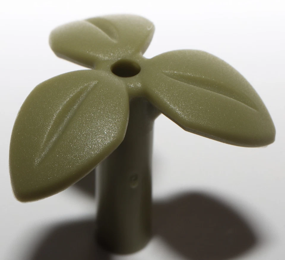 Lego 100x Olive Green Plant Stem 3 Leaves with Bottom Pin - Image 1 of 1