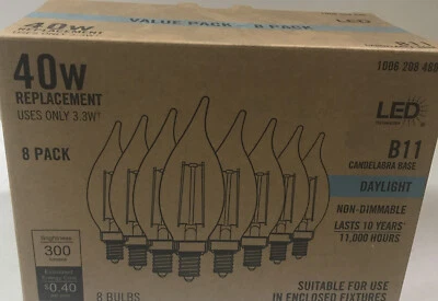 3.3W 40W Replacement  Non Dimmable B11 Candelabra Daylight  8-Pack Light Bulbs - Image 1 of 4