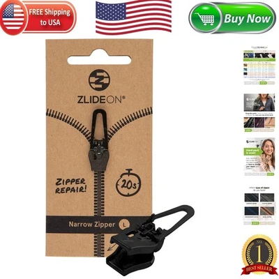 Black Narrow Zipper Pull Replacement - Instant Slider, Fits Various Zipper Types - Image 1 of 4