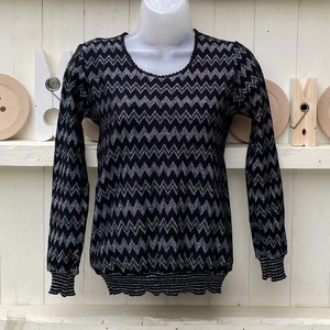 Vintage ST MICHAEL Black Silver Jumper Top Zig Zag Metallic 1970s Size 12 - Picture 1 of 11