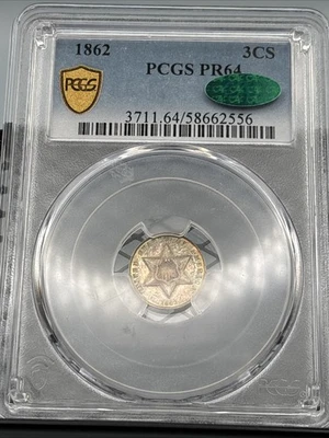 1862 3CS PR64 CAC NGC três centavos prata prova - Imagem 1 de 3