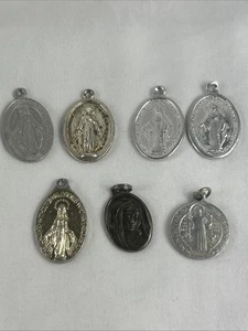 Saint Mary Charm Pendants Lot Of 7 Silver Tone Virgin Mary Religious 1” - Picture 1 of 7