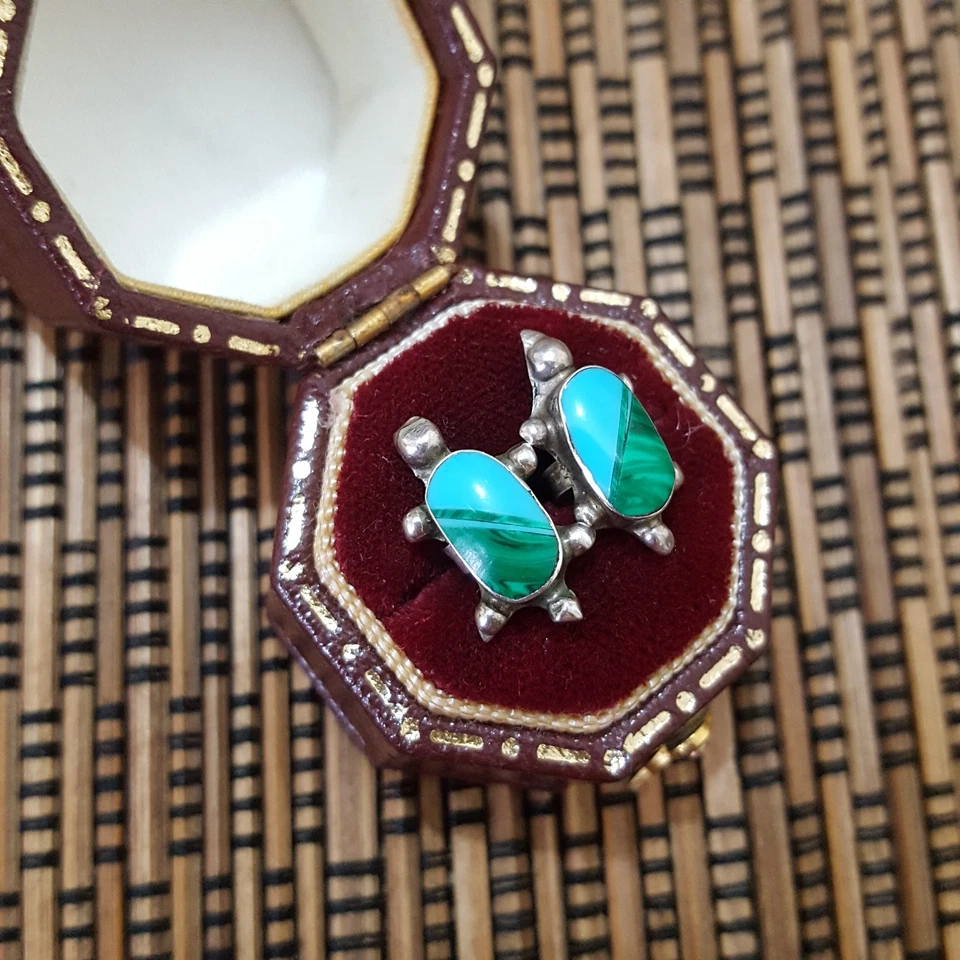 Vintage Southwestern 925 Sterling Silver Stud Earrings, Turtle Studs, Delicate  - Image 1 of 4