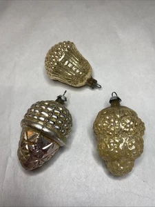 Vintage Christmas Ornaments Bumpy Metallic Goldtones Glass OLD - Picture 1 of 8