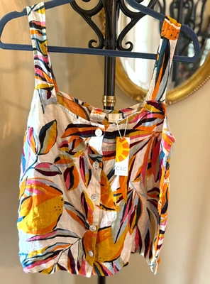 C&C CALIFORNIA New! Linen Square Neck Floral Button Front Tank Top NWT Sz M - Image 1 of 4