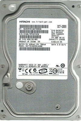 HITACHI 250GB HDT721025SLA380 7200RPM 3.0Gb SATA 3.5 Desktop HDD Hard Drive - Image 1 of 4