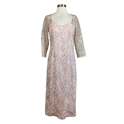 JS Collections Women's Formal Dress Size 6 Pink Sequined Long Sleeve Midi Sheath - Image 1 of 4
