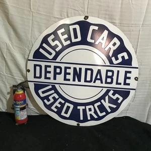 Letrero de gasolina de porcelana de 30x30 pulgadas vintage de autos usados camiones - Imagen 1 de 5