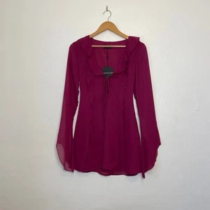 White Fox - Falling to Pieces Long Sleeve Mini Dress in Berry NWT Size XS - Picture 1 of 13