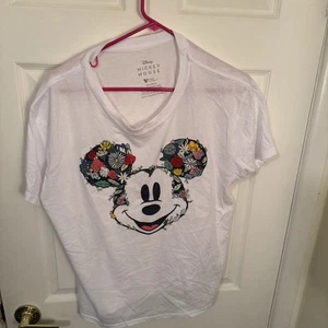 DISNEY MICKEY MOUSE T-SHIRT JUNIOR SIZE XXL EMBROIDERED FLORAL DESIGN - Picture 1 of 7
