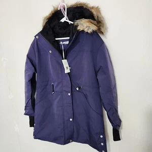 Grace Karin Waterproof Hooded Coat With Faux Fur Lining Small Blue Thumb Holes - Picture 1 of 14