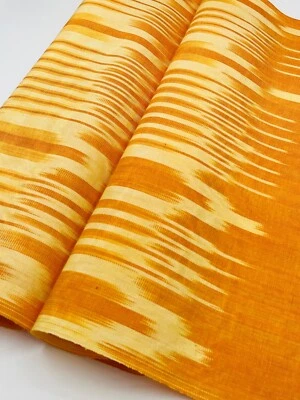 Yellow Ikat Silk Moire Fabric By 2 Meters,  Watermark Patterned Shantung Fabric - Image 1 of 4