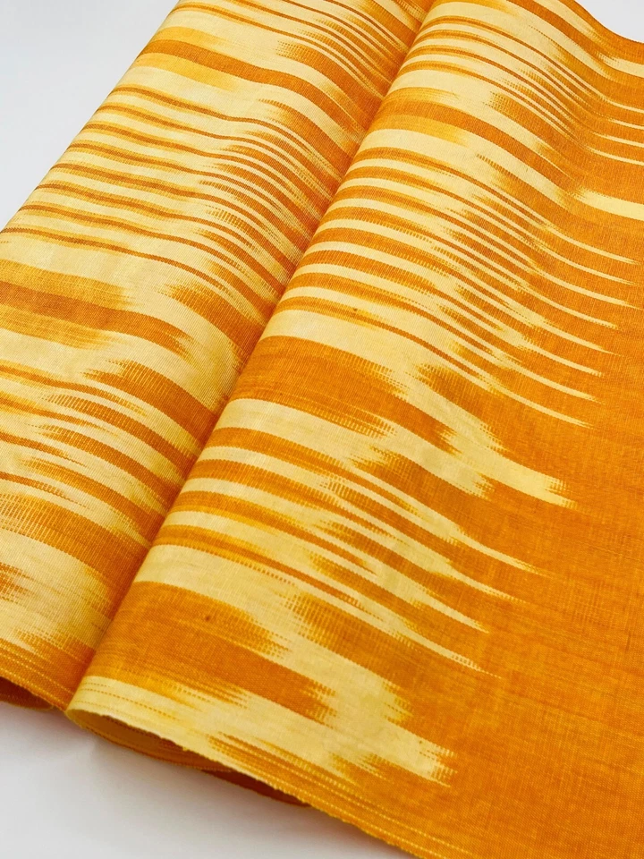 Yellow Ikat Silk Moire Fabric By 2 Meters,  Watermark Patterned Shantung Fabric - Image 1 of 4