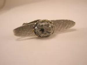 1-5/16" Grey & Black Agate Stone Cabochon Vintage TINY SMALL Tie Bar Clip - Picture 1 of 3