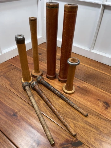 Large Wood Thread Spool Industrial Textile Wooden Bobbins Lot 8 Vintage Cover