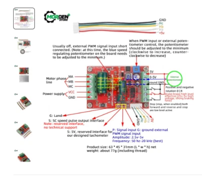 Контроллер бесщеточного двигателя постоянного тока 6-60 В 400 Вт BLDC трехфазный ШИМ двигатель Hall T - Изображение 1 из 2