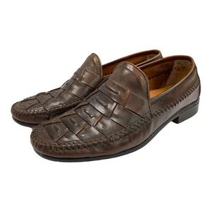 French Shriner Avalon Dress Shoe Mens Size 10 Loafer Slip On Woven Brown Leather - Picture 1 of 14