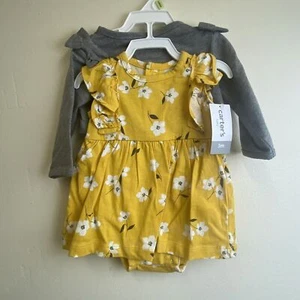 Carter's Baby Girl Yellow Floral Bodysuit Dress with Gray Cardigan Sweater 3M - Picture 1 of 6