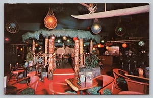 Postcard CA Oxnard Interior Trade Winds Restaurant Tiki Tikki Bar Food Grog M1 - Picture 1 of 2