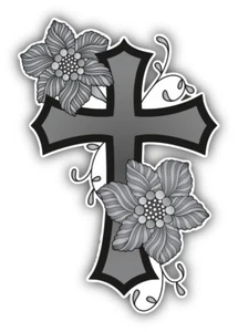 Floral Cross Religion Car Bumper Sticker Decal - ''SIZES'' - Picture 1 of 1