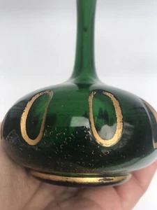 C19th C Antique Bohemian Green Glass Bud Vase Panel Cut Gilt Moser - Picture 1 of 8