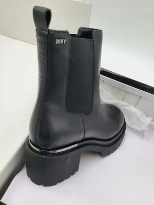Botas Chelsea femininas DKNY tamanho 9.5 Patria salto bloco preto puxar - Imagem 1 de 4